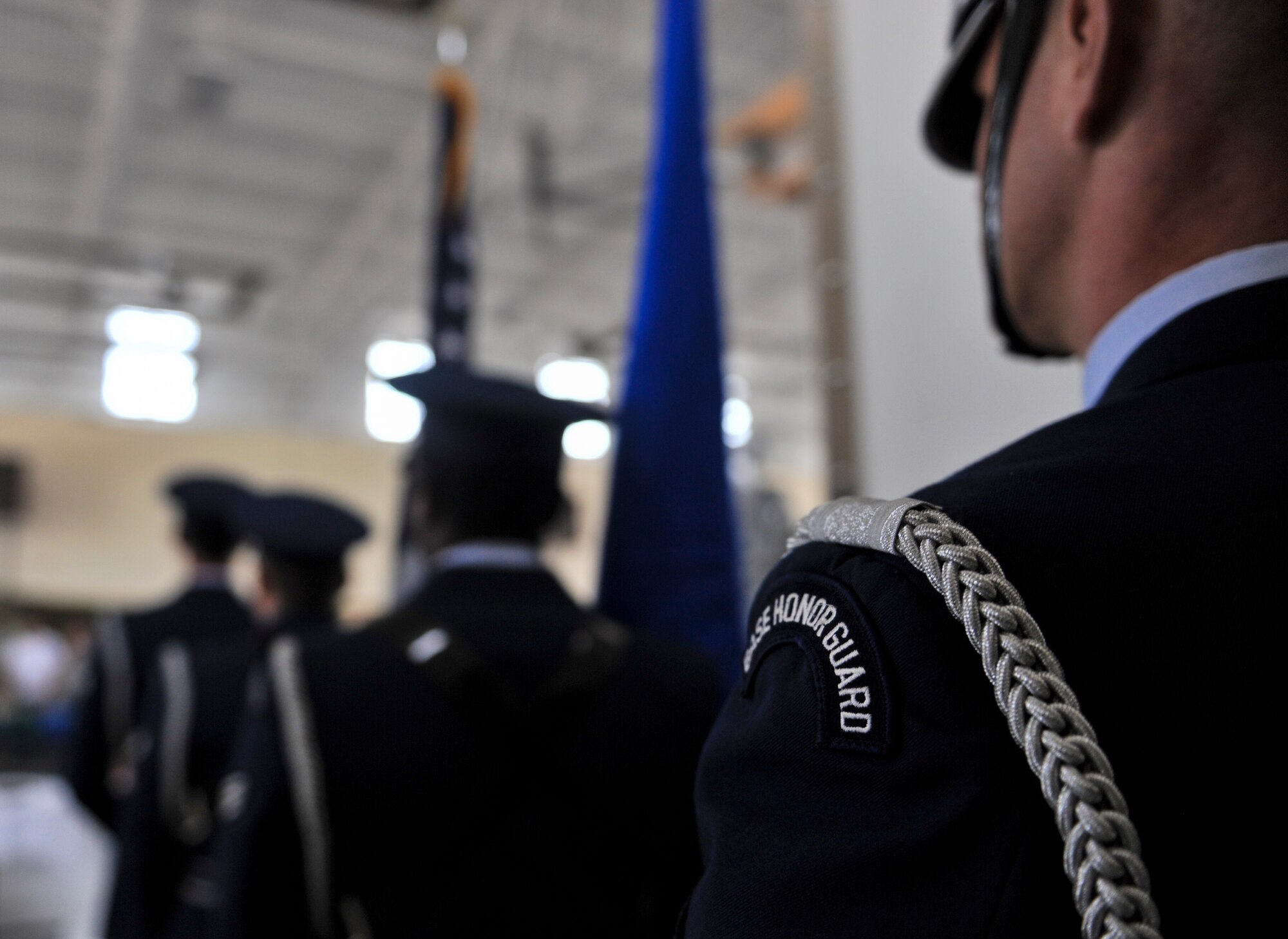 The Moody Air Force Base Honor Guard lines up to present the colors during the 2013 Maintenance Professional of the Year banquet at Moody Air Force Base, Ga., April 19, 2013. The flags were presented as the national anthem was sung. (U.S. Air Force photo by Airman Alexis Grotz/ Released) 