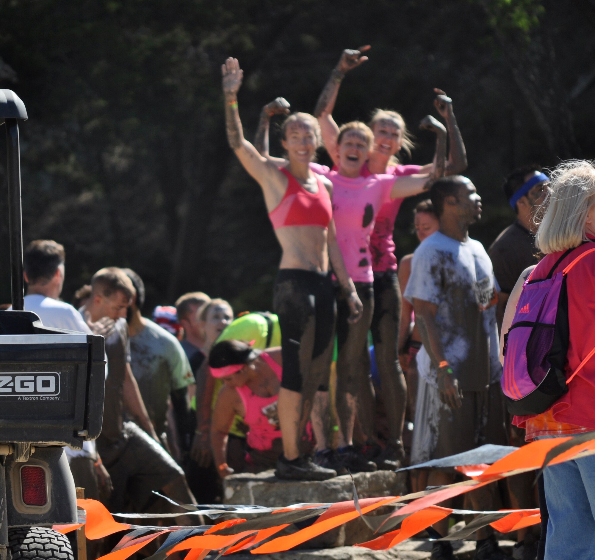 Two 44th Fighter Group members and one active duty 7th Fighter Squadron pilot's spouse from Holloman AFB, New Mexico, competed in the “Tough Mudder” competition in Austin, Texas, Saturday, April 20. They ran more than 10 miles facing 22 military obstacles! The Tough Mudder competition is a strong supporter of the Wounded Warrior Foundation. This edition’s competitors were Senior Master Sgt. Erin Buchanan, 44th FG and 49nd Operations Group aircrew flight equipment superintendent, Master Sgt. Molly Huston, 44th FG first sergeant and Erin Graf, wife of a 7th FS pilot. The 44th FG, at Holloman AFB, New Mexico, is a geographically separated unit of the 301st Fighter Wing located at Naval Air Station Fort Worth Joint Reserve Base, Texas. (Courtesy photo)