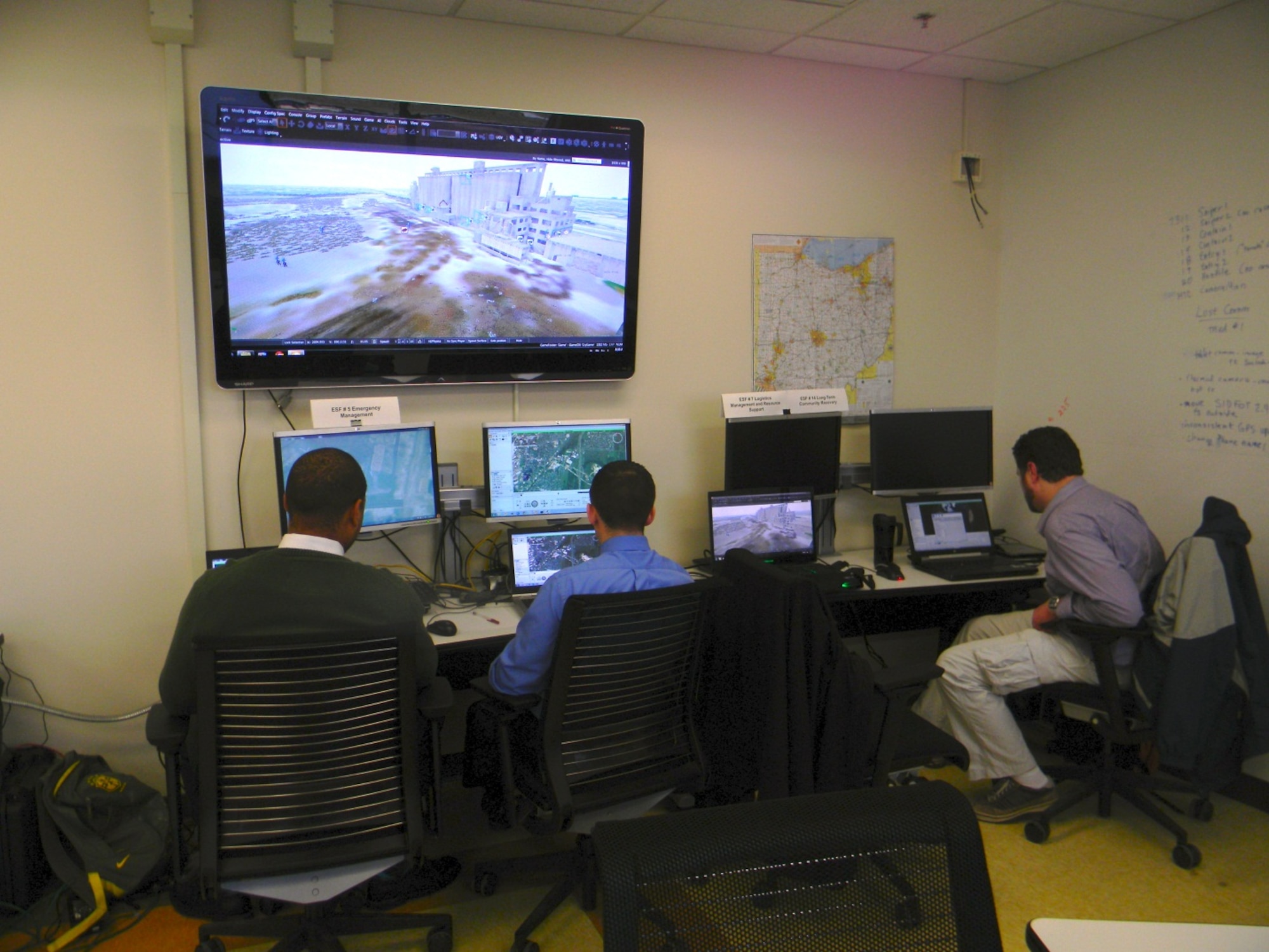 Sensor Techs monitor the virtual world built in CryEngine as well as a site picture showing all the LVC entities in a Google Earth interface.