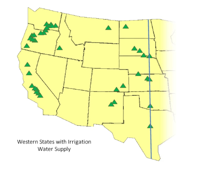 Graphic of Western States with Irrigation Water Supply provided by the Corps.