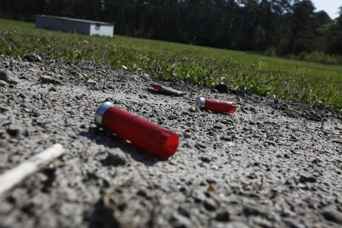 Used shells were scattered throughout the Cherry Point Skeet Club during the spring fun shoot April 21. Nearly 40 shooters competed for the highest combined score on three different ranges.