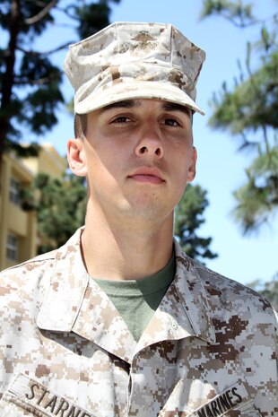 Pvt. Jeremy Starner, Platoon 2103, Company E, 2nd Recruit Training Battalion, left for training leaving behind a healthy family. During his second phase of training, he was told that his mother was diagnosed with cancer and was given one week to live. He left recruit training for 10 days and was dropped into Co. E, where he pushed through and completed training exceeding expectations, despite his adversity.