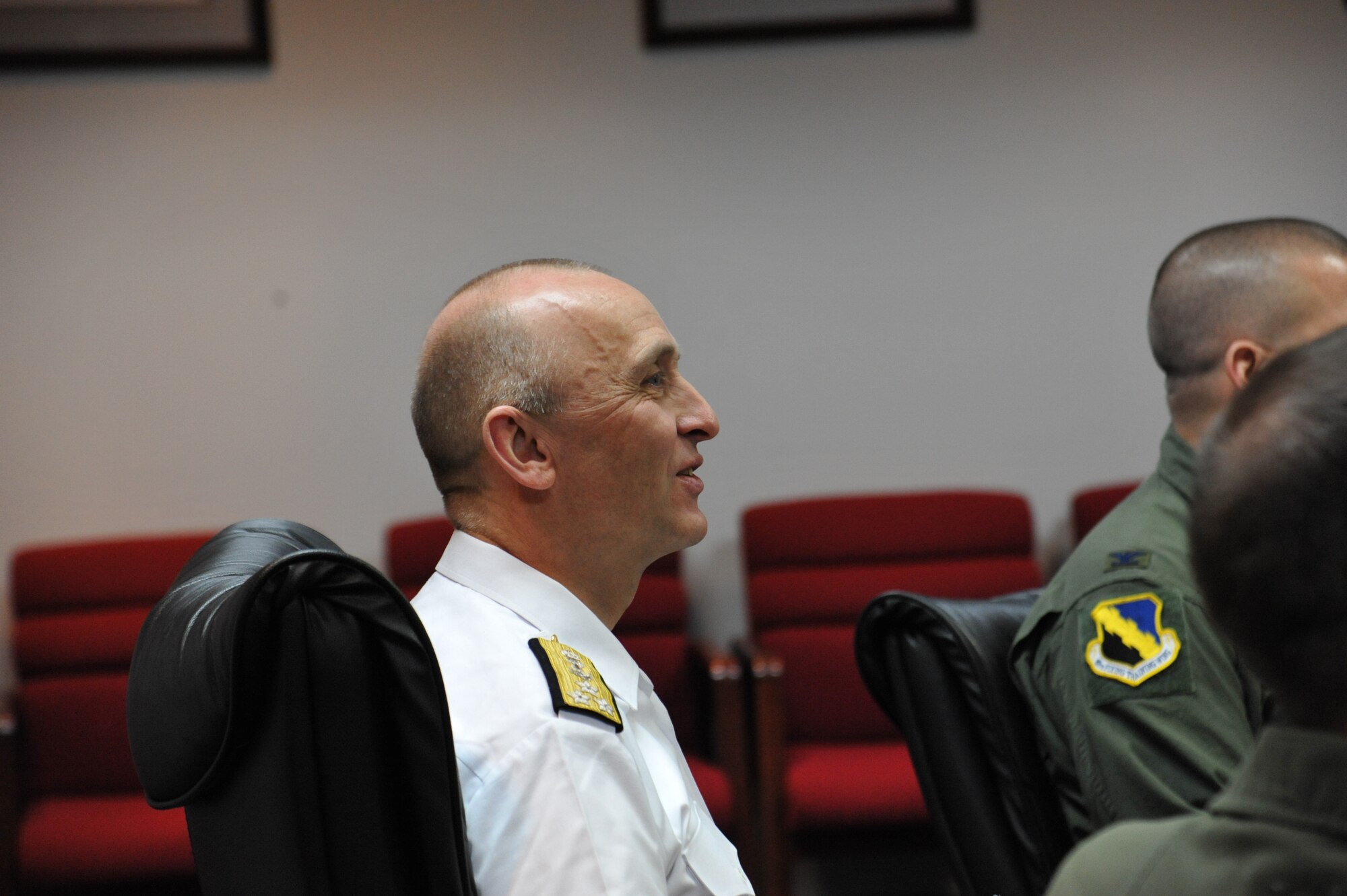Norwegian Vice Adm. Jan Eirik Finseth, the Chief of the Norwegian Defense Staff, meets with leadership from the Euro-NATO Joint Jet Pilot Training Program April 24 during his visit to Sheppard Air Force Base.  Finseth toured the program in an effort to highlight the importance of training as a coalition.  (U.S. Air Force photo/2nd Lt. Meredith Hein)