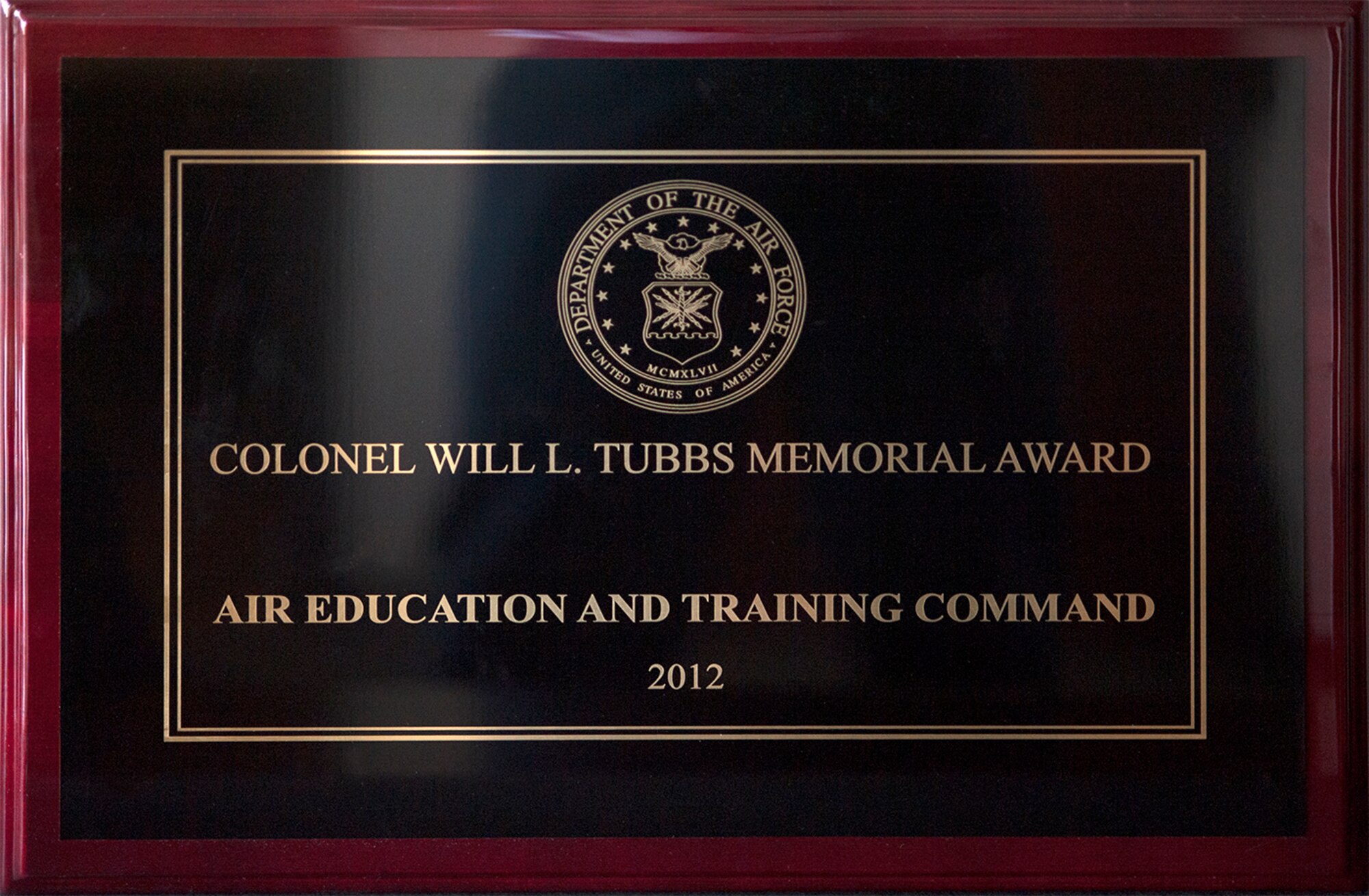 Colonel Will L. Tubbs Memorial Award for ground safety for fiscal 2012 (Photo by Tech. Sgt. Samuel Bendet)