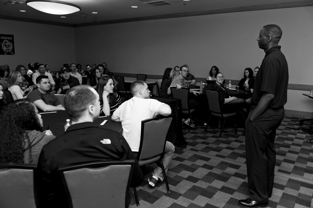 Chaplain (Capt.) Henry Jenkins, 28th Bomb Wing chaplain, conducts a course titled, “I Take You,” during a marriage care retreat in Denver, April 19, 2013. The course, focused on allowing couples to better understand who they are and how knowing what each brings to their relationship. (U.S. Air Force photo by Airman 1st Class Anania Tekurio/Released)) 