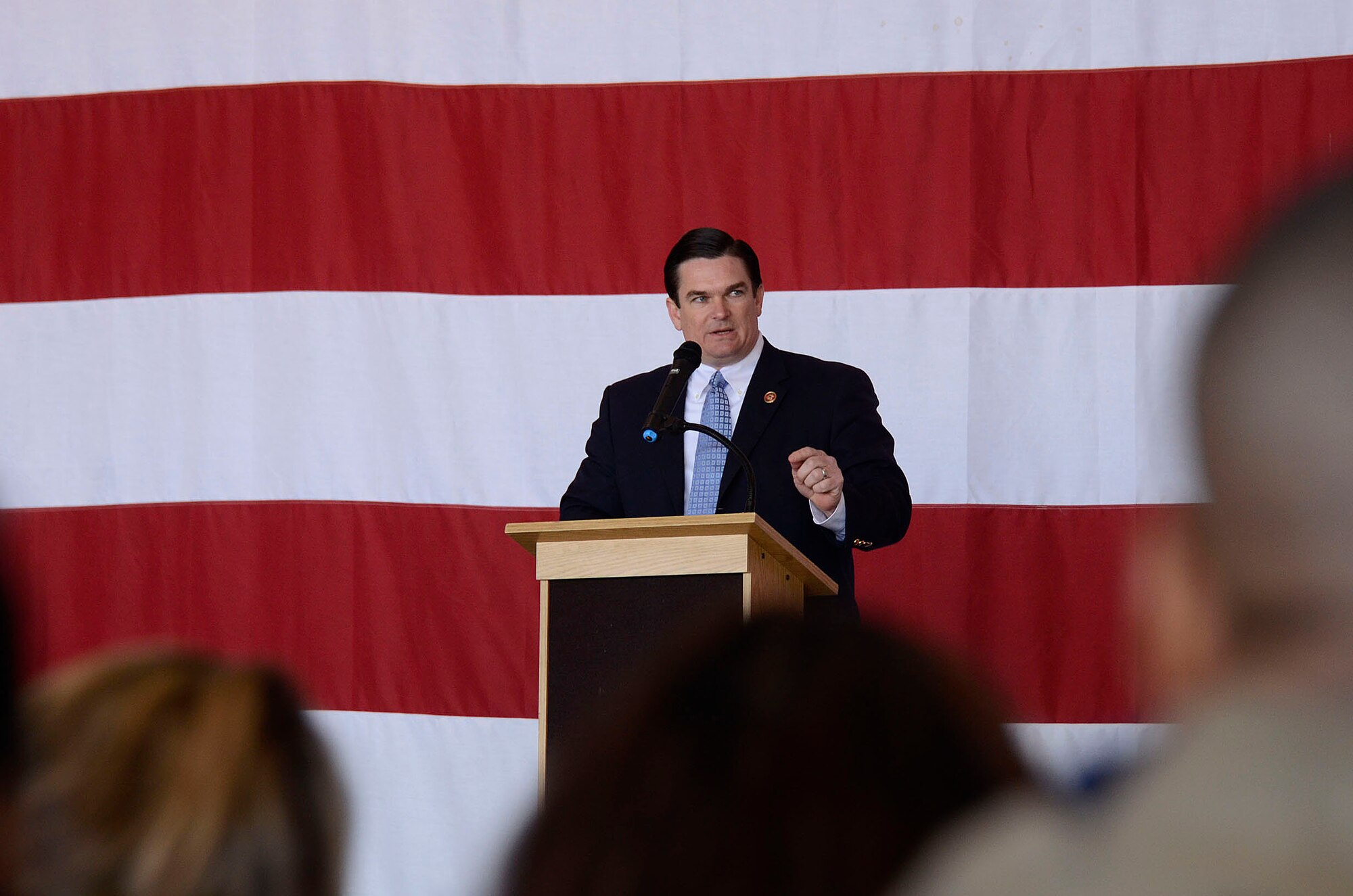 The Honorable (GA-R) Austin Scott, Georgia's 8th district Congressman speaks to the students and parents attending the 2013 Georgia Congressional Delegation Academy Day held at Dobbins Air Reserve Base, Ga., April 20. (U.S. Air Force photo/Don Peek)