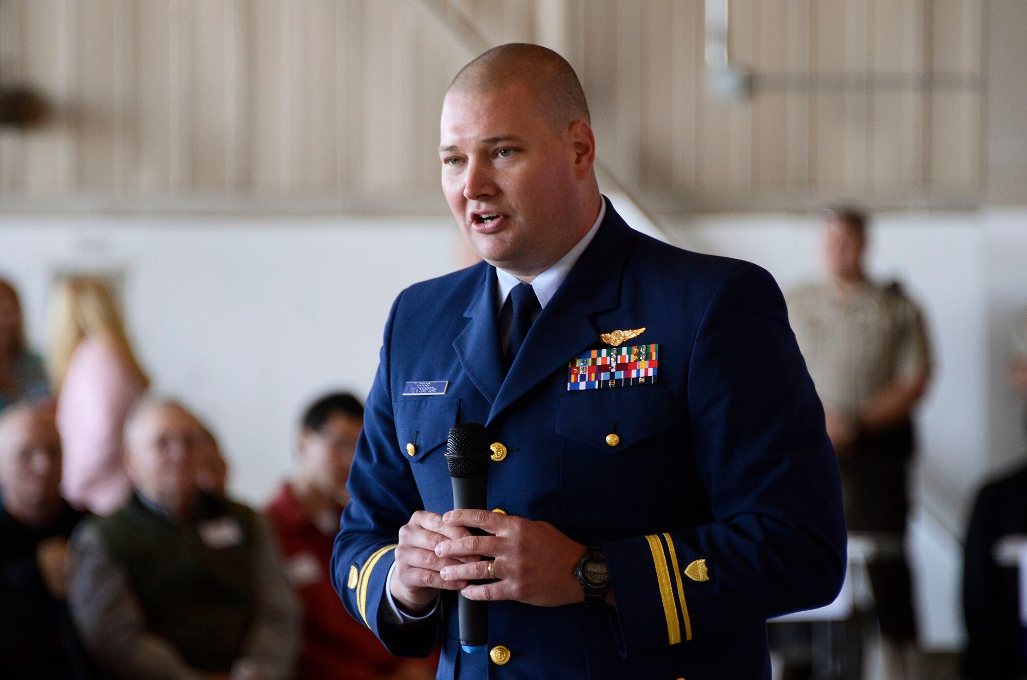 Bob Baude, Admissions Partner from the United States Coast Guard Academy speaks to students and family members about the academy application experience during the 2013 Georgia Congressional Delegation Academy Day held at Dobbins Air Reserve Base, Ga., and April 20. (U.S. Air Force photo/Don Peek)