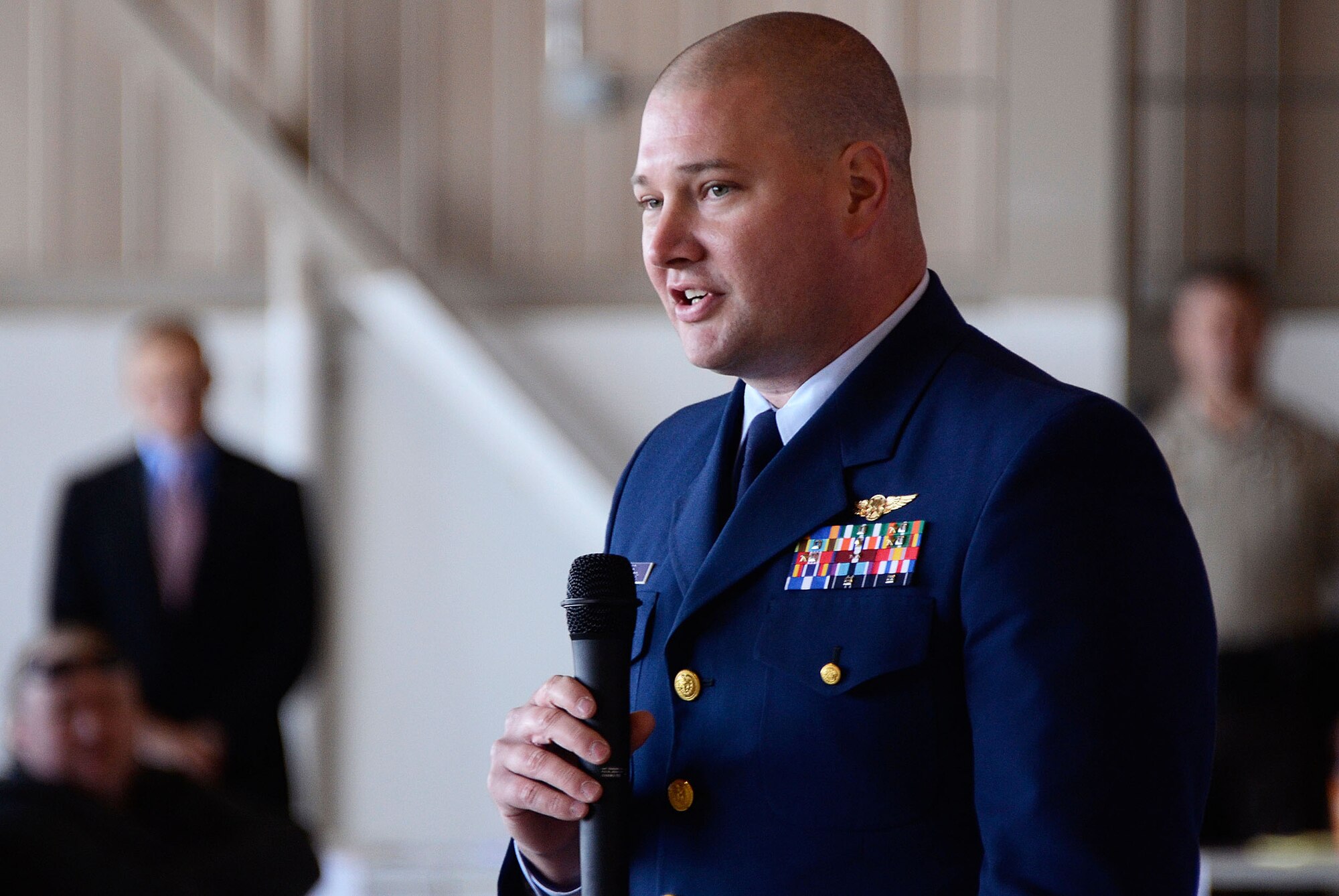 Bob Baude, Admissions Partner from the United States Coast Guard Academy speaks to students and family members about the academy application experience during the 2013 Georgia Congressional Delegation Academy Day held at Dobbins Air Reserve Base, Ga., and April 20. (U.S. Air Force photo/Don Peek)