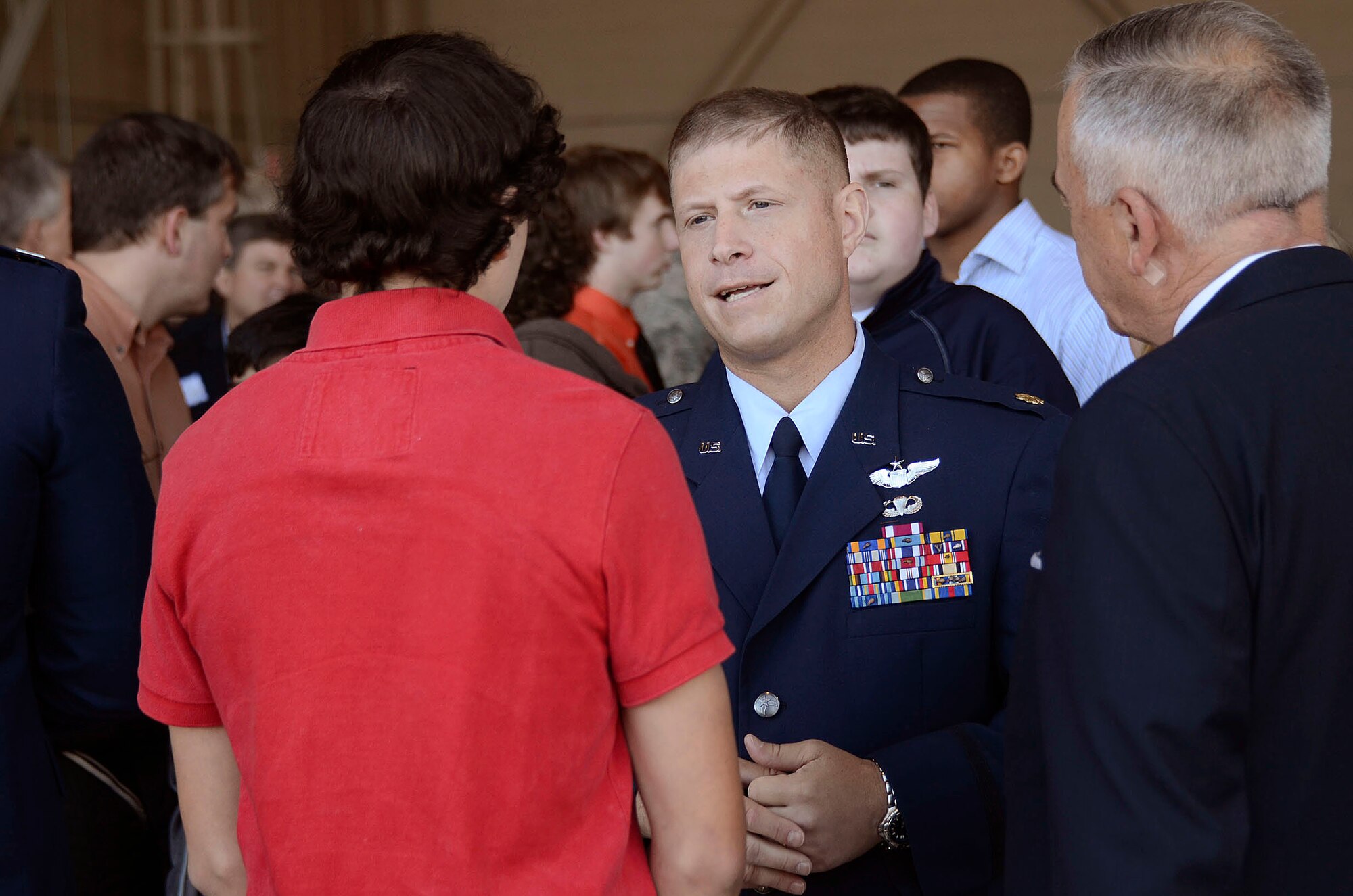 Representatives from the Air Force Academy provide visiting students and their parents with information on the Academy experience during the 2013 Georgia Congressional Delegation Academy Day held at Dobbins Air Reserve Base, Ga., and April 20. (U.S. Air Force photo/Don Peek)
