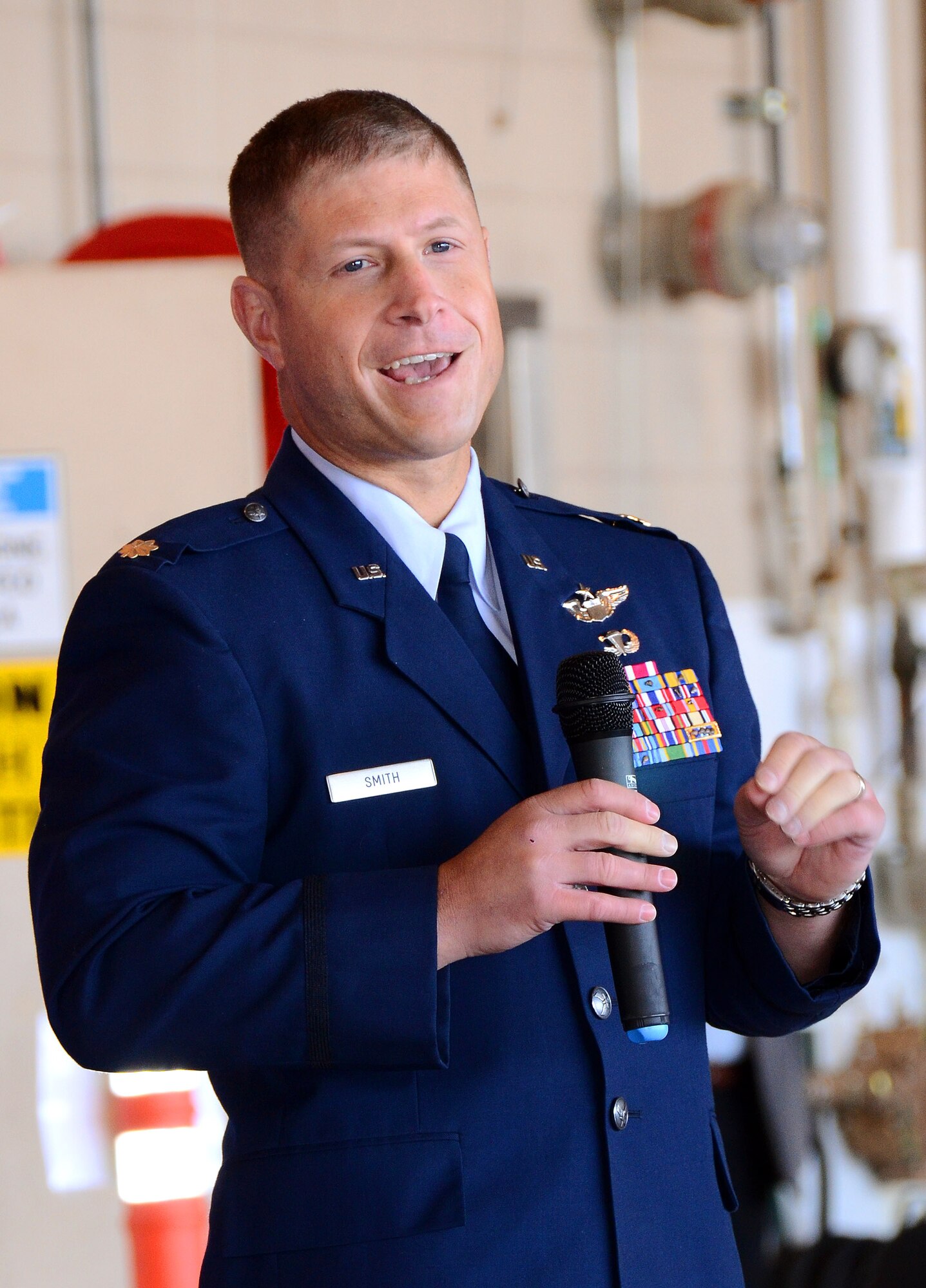 A representative from the U.S. Air Force Academy speaks to students and family members about the academy application experience during the 2013 Georgia Congressional Delegation Academy Day held at Dobbins Air Reserve Base, Ga., April 20. (U.S. Air Force photo/Brad Fallin)
