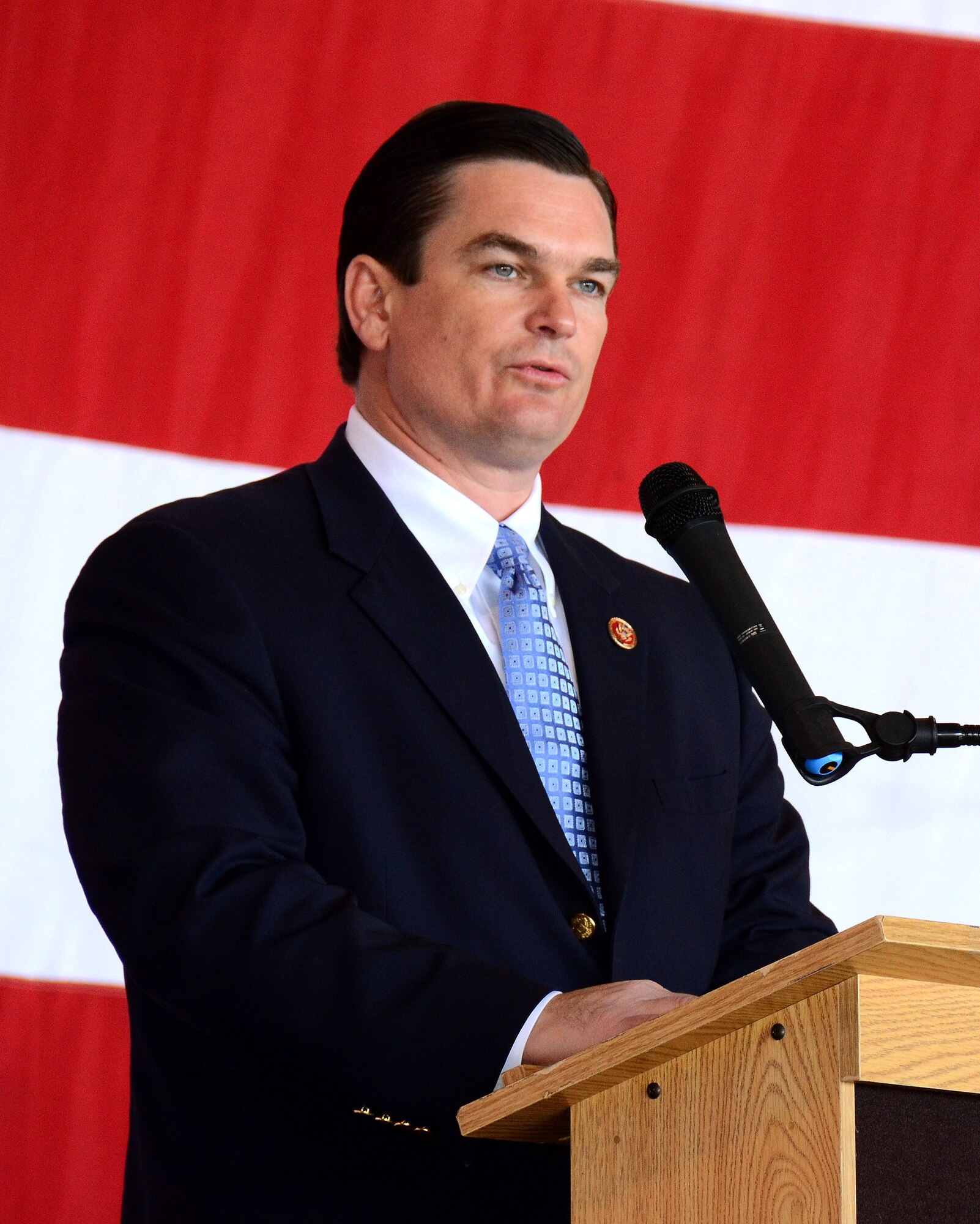 Austin Scott, U.S. representative for Georgia’s 8th congressional district, speaks to students and parents assembled at the 2013 Academy Day, Dobbins Air Reserve Base, Ga., April 20. The event allows high school students the opportunity to meet with representatives from each of the service academies, including West Point, the U.S. Naval Academy, the U.S. Air Force Academy, the Coast Guard Academy, and the U.S. Merchant Marines Academy. (U.S. Air Force photo/Brad Fallin)