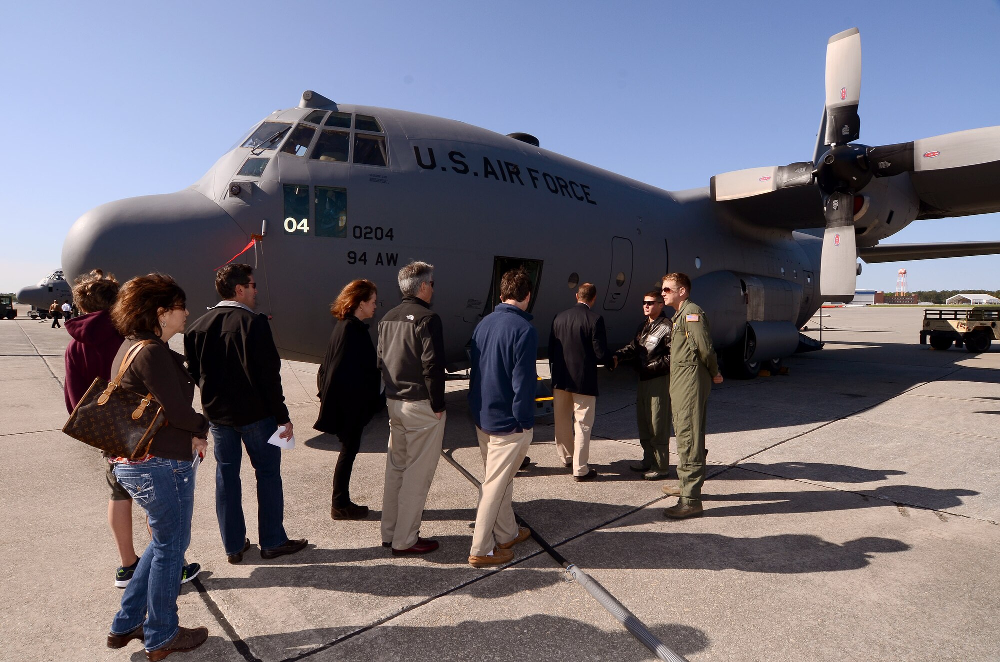 Parents and students get an up-close look at a 94th Airlift Wing C-130H2 aircraft during the 2013 Academy Day, Dobbins Air Reserve Base, Ga., April 20. (U.S. Air Force photo/Brad Fallin)