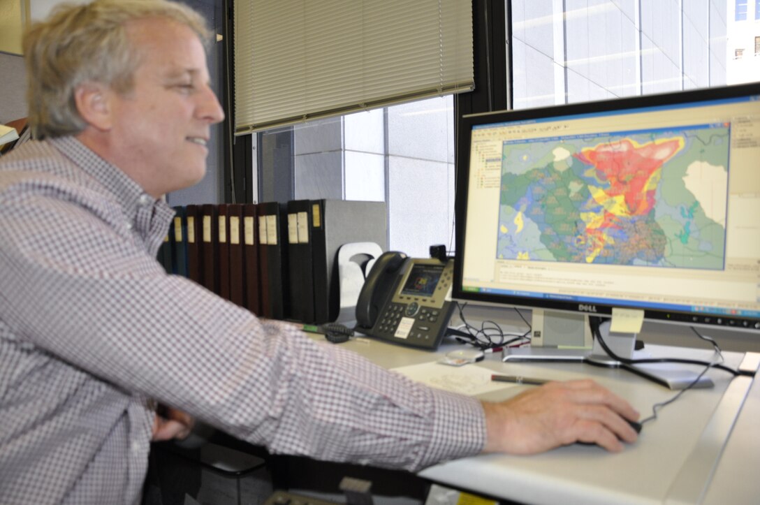 Fort Worth District’s Water Resource Chief, Jerry Cotter operates the RiverWare program. The program helps to forecast a variety of scenarios such as historical droughts and floods to simulate a variety of hydrological conditions.