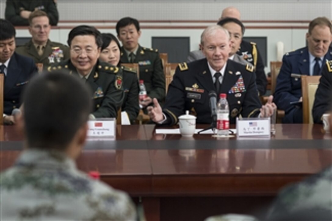 Chairman of the Joint Chiefs of Staff Gen. Martin E. Dempsey meets with cadets at the Army Aviation Academy near Beijing, China, on Apr 24, 2013.  Dempsey is in China to meet with senior civilian and military leaders.  