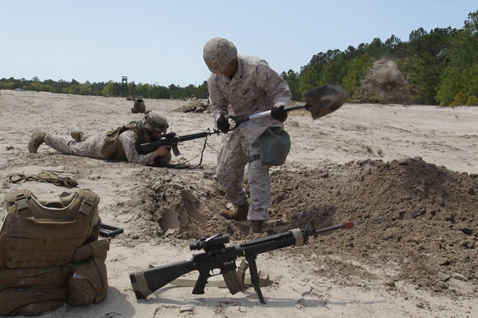 Marines With Marine Wing Support Squadron 272 took to the field to hone the skills learned during Marine Combat Training and to practice airbase ground defense, one of the squadron’s mission essential tasks, aboard Marine Corps Base Camp Lejeune, April 17. 
