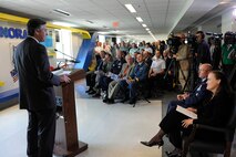 WASHINGTON, D.C. – Ambassador Gary Doer, Ambassador of Canada to the United States, speaks speaks to attendees at the NORAD Corridor Exhibit ribbong cutting ceremony at the Pentagon April 28. 

(Photo by Juan R. Tricoche)