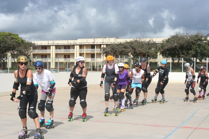 Skaters practice at the G Street hockey rink Thursday evenings and Sunday mornings. The Pacific Roller Derby was founded in 2008 and features approximately 50 women. (U.S. Marine Corps photo by Carolyn Lee)