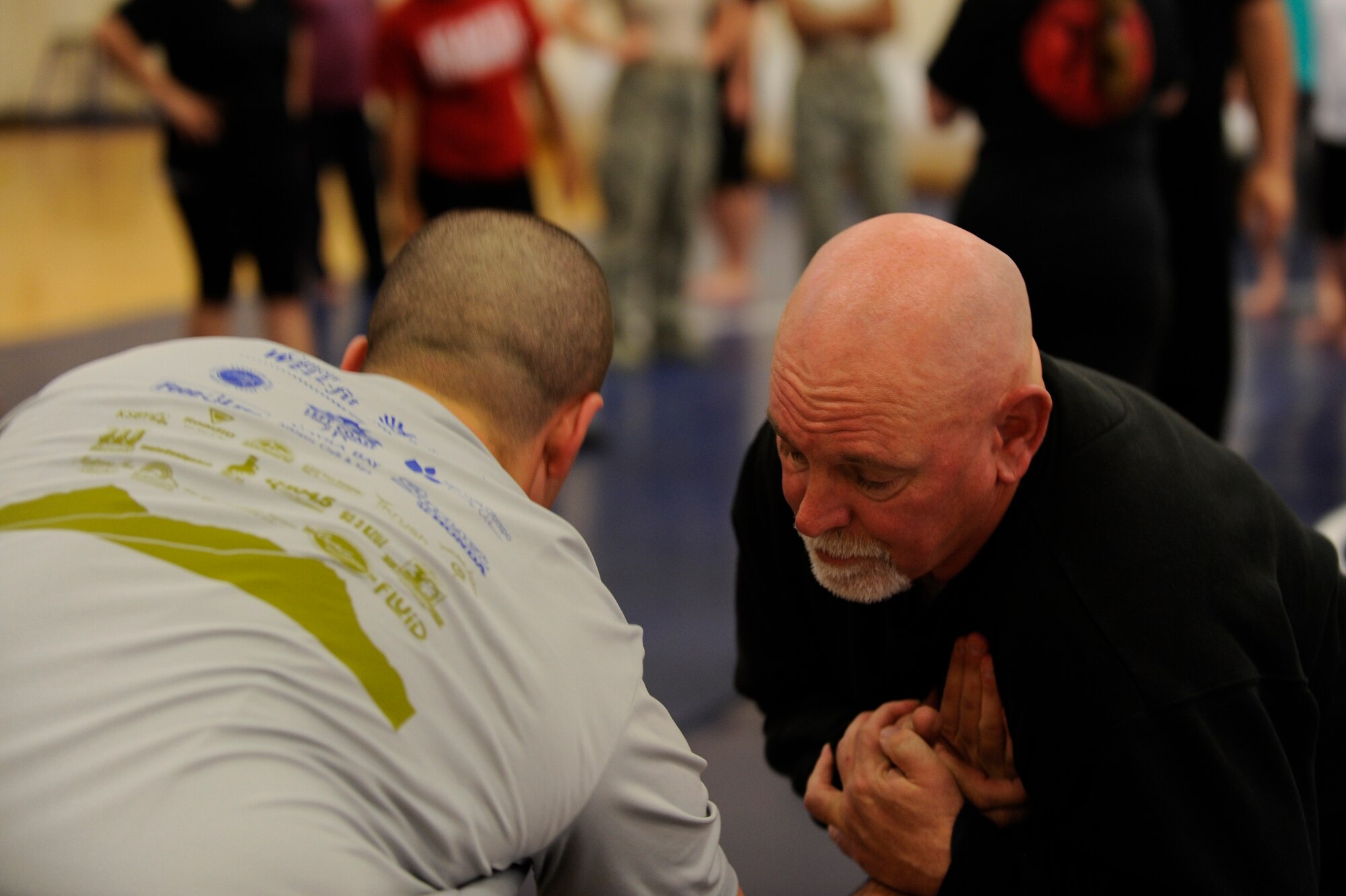 VANDENBERG AIR FORCE BASE, Calif. – Mike Meyers, a Seki-Ryu Jiu-Jitsu 4th degree black belt, uses a wrist lock maneuver on a Team V member during an annual self-defense course at the base gym here Thursday, April 25, 2013. The self defense course is the 7th annual class hosted by the bases’ Sexual Assault Prevention and Response office. (U.S. Air Force photo/Senior Airman Lael Huss)