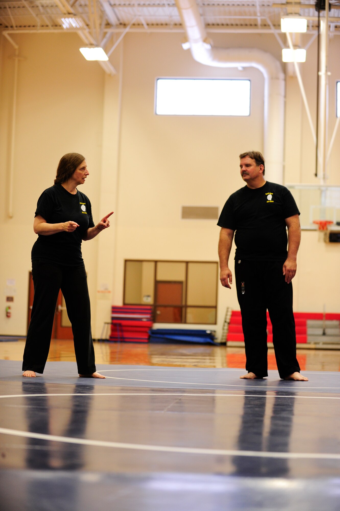 VANDENBERG AIR FORCE BASE, Calif. – Valerie Anne Pellar, a Seki-Ryu Jiu-Jitsu 2nd degree black belt, instructs proper self-defense strategies to Team V members during an annual self-defense course at the base gym here Thursday, April 25, 2013. The self-defense course is the 7th annual class hosted by the bases’ Sexual Assault Prevention and Response office. (U.S. Air Force photo/Senior Airman Lael Huss)