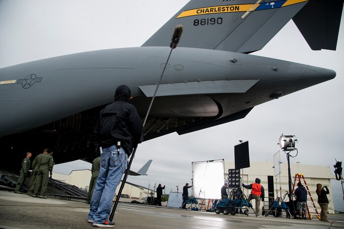 The crew of the "Army Wives" television show prepares to shoot a scene during an on-location filming session April 23, 2013 at Joint Base Charleston - Air Base, S.C. "Army Wives" tells the story of four women and one man who are brought together by their common bond - they all have military spouses. The series is based on the book "Under the Sabers: The Unwritten Code of Army Wives" by Tanya Biank and is produced by ABC Television Studio and The Mark Gordon Company. (U.S. Air Force photo/Staff Sgt. Rasheen Douglas)