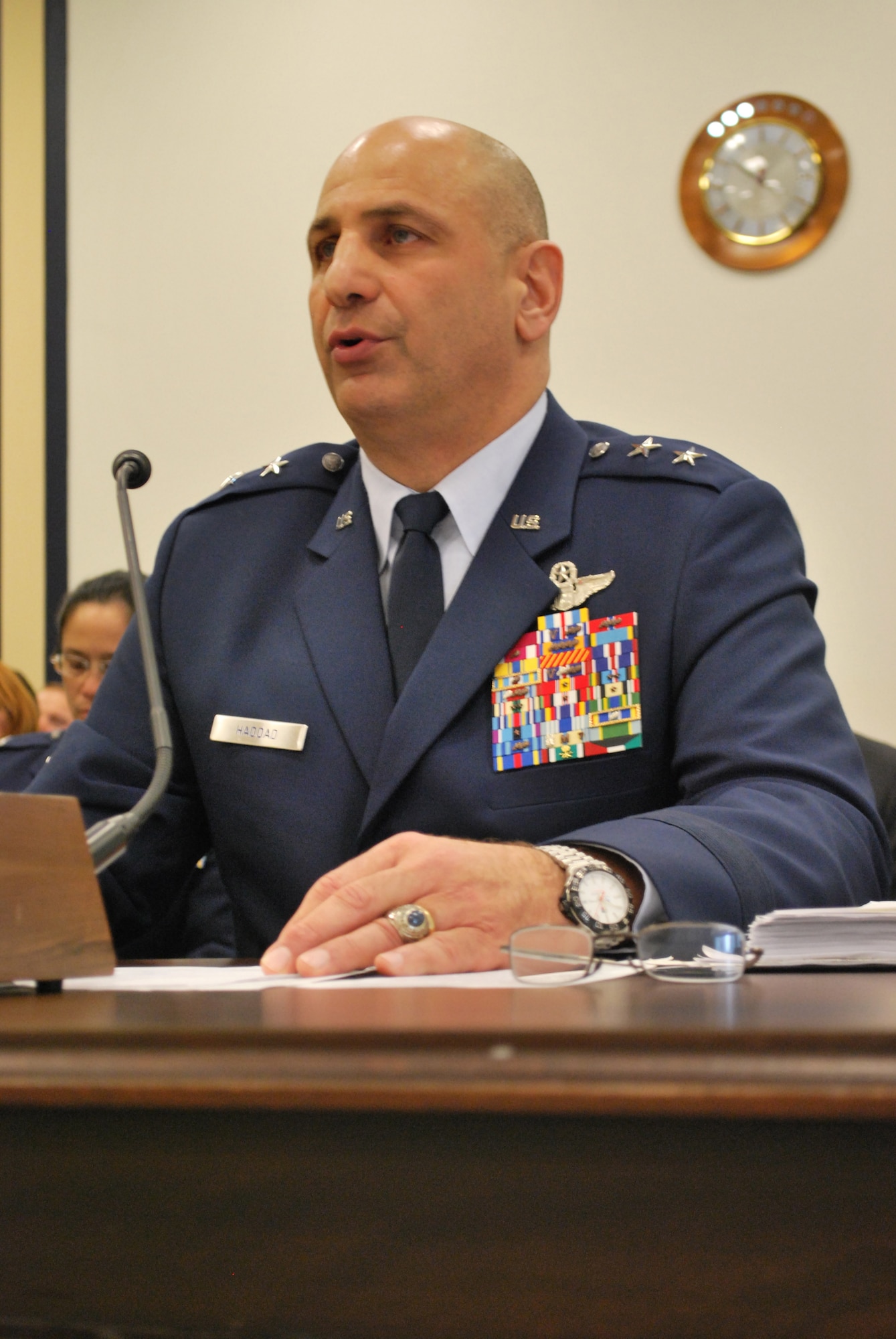 Maj. Gen. Richard S. Haddad, deputy to the chief of Air Force Reserve, testifies during a hearing of the U.S. House Armed Services Committee, Subcommittee on Readiness on Capitol Hill, April 24.  Active and reserve component leaders testified to the committee about the FY14 President’s Budget request and force readiness.  The proposed budget has about $5 billion to fund Air Force Reserve requirements. This includes the operation and training of 34 wings, funds 102,212 flying hours, maintains 362 aircraft, and provides for the readiness of 70,400 Citizen Airmen. (U.S. Air Force photo/Maj. Ian Phillips)