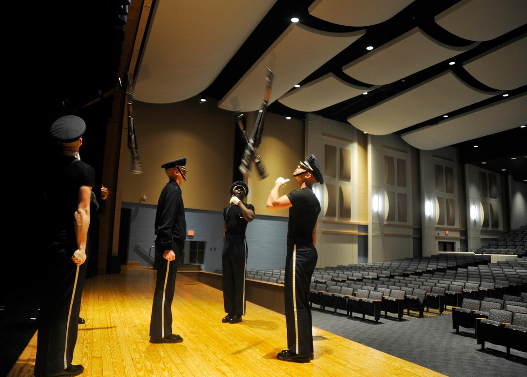 Members of the U.S. Air Force Honor Guard practice before an upcoming performance at Indian River High School in Virginia Beach, Va. April 19, 2013. The team performed in conjunction with a POW recognition ceremony given by the school’s AFJROTC unit. (U.S. Air Force photo/Senior Airman Lindsey A. Porter)
