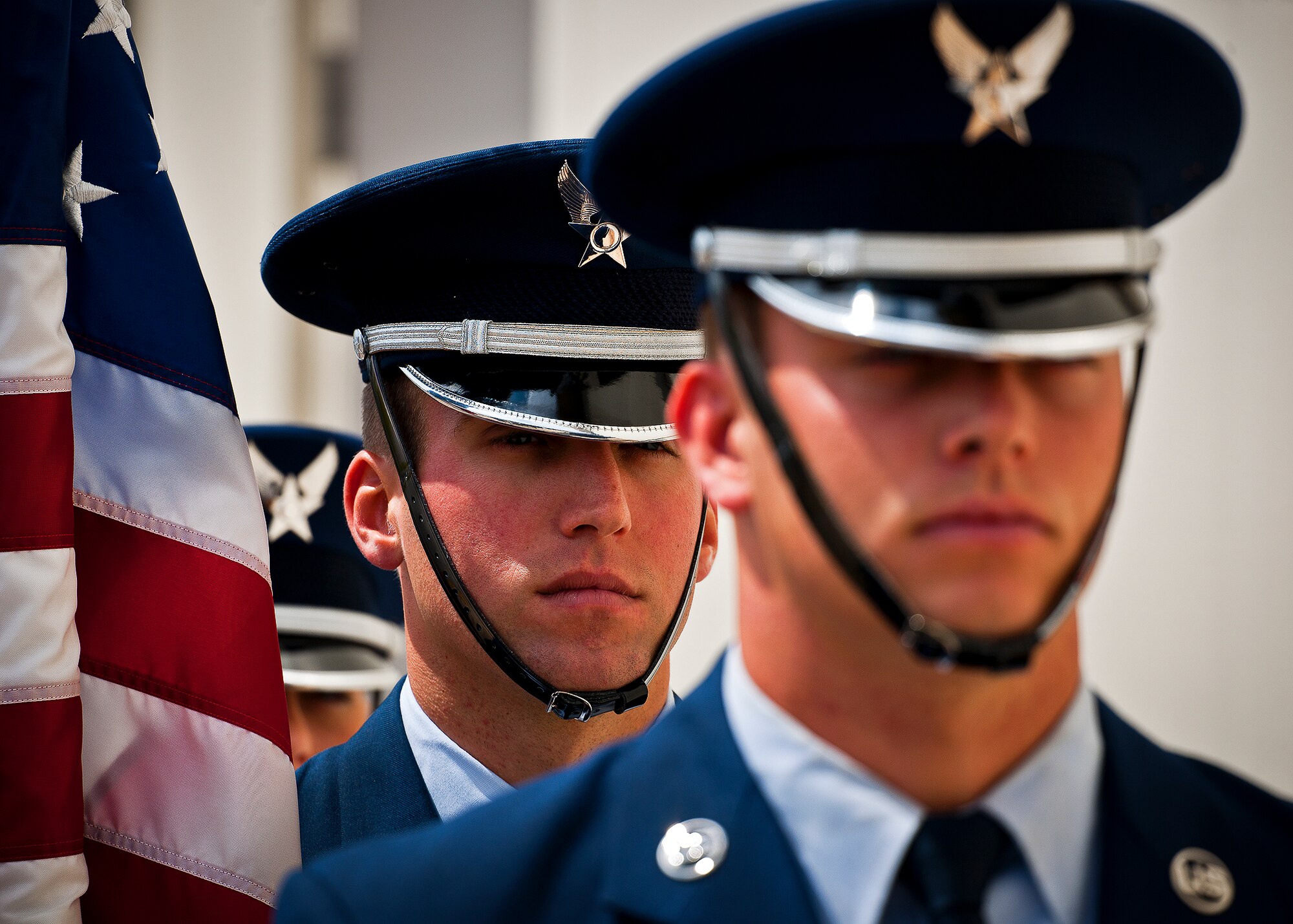 The Eglin Honor Guard waits to bring in the colors at the retirement ceremony for the MC-130E Combat Talon I at Duke Field, Fla., April 25.  Aircrew, maintainers and many others turned out to remember and bid farewell to the Talon I on its official retirement from the Air Force.  The last five Talons, located at Duke Field, will be delivered to the “boneyard” at Davis-Monthan Air Force Base, N.M., by mid-May 2013.  (U.S. Air Force photo/Tech. Sgt. Samuel King Jr.)