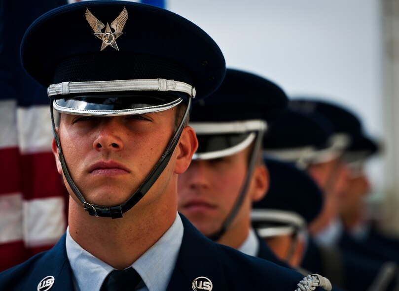 The Eglin Honor Guard waits to bring in the colors at the retirement ceremony for the MC-130E Combat Talon I at Duke Field, Fla., April 25.  Aircrew, maintainers and many others turned out to remember and bid farewell to the Talon I on its official retirement from the Air Force.  The last five Talons, located at Duke Field, will be delivered to the “boneyard” at Davis-Monthan Air Force Base, N.M., by mid-May 2013.  (U.S. Air Force photo/Tech. Sgt. Samuel King Jr.)
