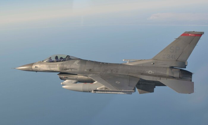 OVER THE GULF OF MEXICO - An F-16 from the 179th Fighter Squadron, a subordinate unit of the 148th Fighter Wing out of Duluth, Minn., flies a mission over the Gulf of Mexico Jan. 27. The 148th FW is working with the 53rd Weapons Evaluation Group at Tyndall Air Force Base, Fla., for two weeks to train for their Air Sovereignty Alert missions and to validate their new Block 50 F-16s. 

(U.S. Air Force photo by 1st Lt. Christopher Hoskins) 

