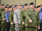 ST. JEAN SUR RICHLIEU, Quebec – U.S. Air Force Tech. Sgt. Clifford Fallico, Air Forces Northern intelligence, surveillance and reconnaissance planner, marches in formation at the Canadian Intermediate Leadership program at the Canadian Forces College, Noncommissioned Member Professional Development Center, St. Jean Sur Richelieu in Quebec Canada. 

(Canadian Forces photo by Chief Petty Officer 2 Frank Lauzier)

