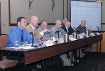 COLORADO SPRINGS, Colo. - Panel members take questions during the NORAD and USNORTHCOM Chemical, Biological, Radiological and Nuclear Conference at the Cheyenne Mountain Resort in Colorado Springs, Colo., April 5. The conference focused on educating military, state and local officials on the roles the different CBRN organizations would play in planning for, resopnding to and recovering from a radiological attack on a U.S. city. 

(U.S. Air Force photo by Tech. Sgt. Thomas J. Doscher) 

