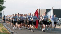 PETERSON AIR FORCE BASE, Colo. - Army Lt. Gen. Frank Grass, U.S. Northern Command deputy commander, leads Soldiers assigned to the North American Aerospace Defense Command and USNORTHCOM in an early-morning "birthday run" to commemorate the 236th anniversary of the founding of the U.S. Army on Peterson Air Force Base, Colo., June 14. More than 200 Soldiers currently serve in NORAD and USNORTHCOM. 

(U.S. Army photo by Lt. Col. Michael Humphreys) 


