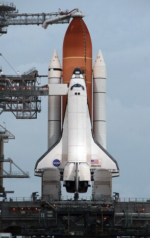 CAPE CANAVERAL, Fla. - The Space Shuttle Alantis sits on the launch pad at Kennedy Space Center in preparation for its final launch July 8. 

(U.S. Army photo by Lt. Col. Michael Humphreys) 

