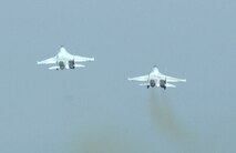 PETROPAVLOVSK-KAMCHATSKY,- Russia – A pair of Russian Federation Air Force SU-27 Flanker fighters takes off during Exercise Vigilant Shield Aug. 8. Fighters from Petropavlovsk-Kamchatskiy, Russia, and Elmendorf Air Force Base, Alaska, participated in the second-ever joint anti-terrorism exercise centered around a simulated hijacked airliner. (U.S. Air Force photo by Tech. Sgt. Thomas J. Doscher)
