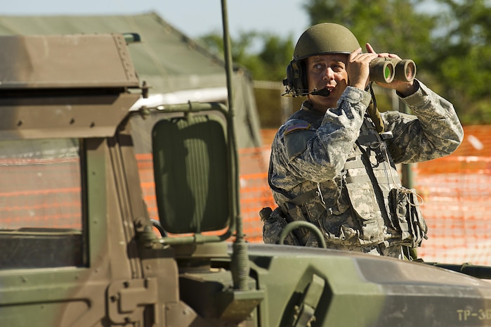 U.S. Army Soldier Staff Sgt. Tim Hood, the NCOIC of the avenger missile system, from the 263rd Army Air and Missile Defense Command (AAMD), SC Army National Guard, from Anderson, SC provide 24 hour continuously support to radar systems at a avenger missile system site during Vigilant Shield 12 on Naval Air Station (NAS) Key West, Fla., Nov. 5, 2011.  The exercise in Key West will be the "first-ever proof of concept" for the military's Joint Deployable Integrated Air and Missile Defense System, a collection of high-end radars and missile systems as well as aircraft that work in tandem in the event of a threat to the continental United States.  (U.S. Air Force photo by Tech. Sgt. Dennis J. Henry Jr./Released)
