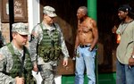 Louisiana Army National Guard soldiers patrol New Orleans' French Quarter to ensure safety and security for local residents Sept. 3, 2008. After evacuating the city because of Hurricane Gustav, citizens are beginning to return to their homes in and around Orleans Parish.