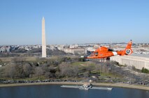 WASHINGTON, D.C. - A Coast Guard MH-65 Dolphin helicopter from Coast Guard Air Defense Facility Washington, D.C. flies by the Lincoln Memorial during a training flight Jan. 31. The unit's mission is to keep small general aviaiton aircraft from entering the area of downtown Washington, D.C. The helicopters and crews come from Coast Guard Air Station Atlantic City, N.J., and rotate in and out of the air defense mission on a regular basis. The Coast Guard has performed this mission since it first stood up in 2006. 

(U.S. Air Force photo by Tech. Sgt. Thomas J. Doscher) 

