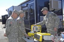 PETERSON AIR FORCE BASE, Colo. - Members of NORAD and USNORTHCOM take a look at the latest innovations in Chemical, Biological, Radiological and Nuclear response equipment at the NORAD and USNORTHCOM CBRN Summit March 13, 2012. The purpose of this year’s summit is to bring together Canadian and U.S. CBRN personnel from local, state, national and military organizations to give the current composition of the CBRN Response Enterprise a hard look and determine if changes need to be made. 

(U.S. Air Force photo by Jhomil Bansil) 

