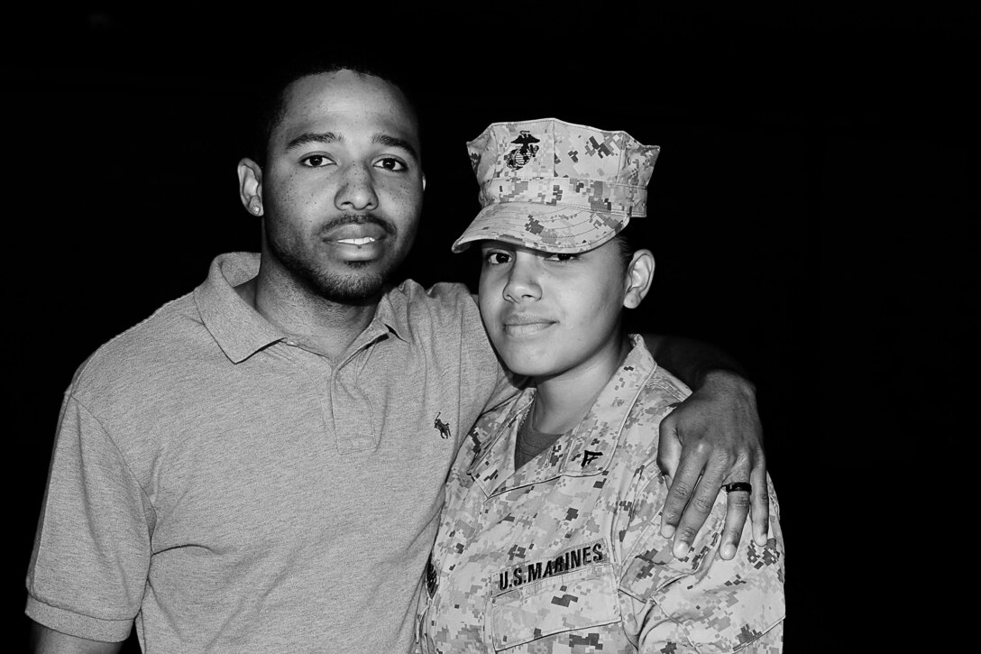 Tevin Speight and Catherine Oliva-Speight are not the typical Marine Corps couple. They were together for two and a half years before Catherine became a Marine. Catherine graduated from boot camp on February 28, 2012. Once Catherine started her career, she married Tevin. They got married on January 4. 