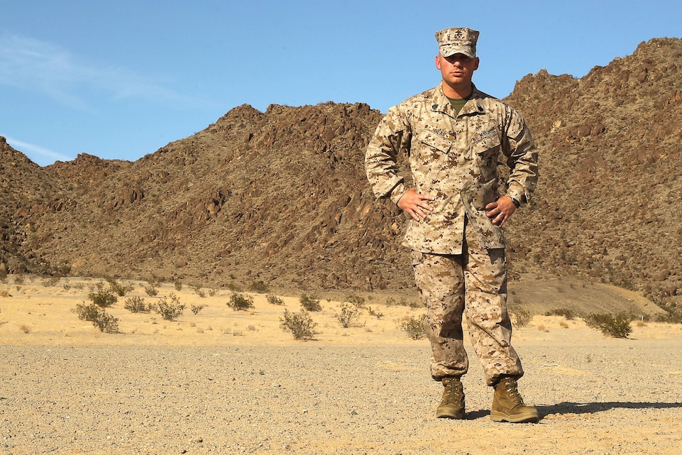 Staff Sgt. Richar E. Near was awarded Master Instructor of the Year at the Marine Corps Communication-Electronics School. After 3 combat tours to Iraqq and Afghanistan, Near dedicated himself to teaching young Marines combat readiness at Marine Combat Training in Camp Lejuene, N.C. He later moved on to the Combat Center to teach at the MCCES. He has been teaching for six out of his 11 years in the Marine Corps (U.S. Marine Corps photo by Lance Cpl. Alejandro Bedoya/released) 
