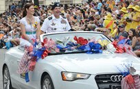 Lt.Gen. William B. Caldwell, served as the 2013 Military Commander of the Battle of Flowers Parade April 26, at the Alamo Plaza, San Antonio Texas. (U.S. Air Force photo by Benjamin Faske) (released)