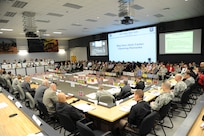 Members from the 502nd Air Base Wing and representatives from mission partner organizations from through out Joint Base San Antonio attended a rehearsal of concept drill for wing transformation at the JBSA-Ft. Sam Houston ROC Drill Center April 25. (U.S. Air Force photo by Melissa Peterson)