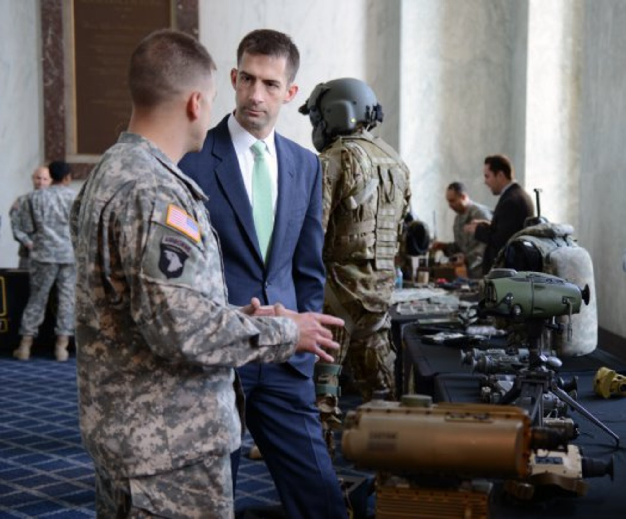 Soldiers explain the latest technology and innovations to members of Congress and staffers, and underscore the critical importance of continued funding in modernization and research and development to better equip and protect Soldiers during Army Day on Capitol Hill, April 25, 2013. (U.S. Army photo by Lisa Ferdinando/Released)
