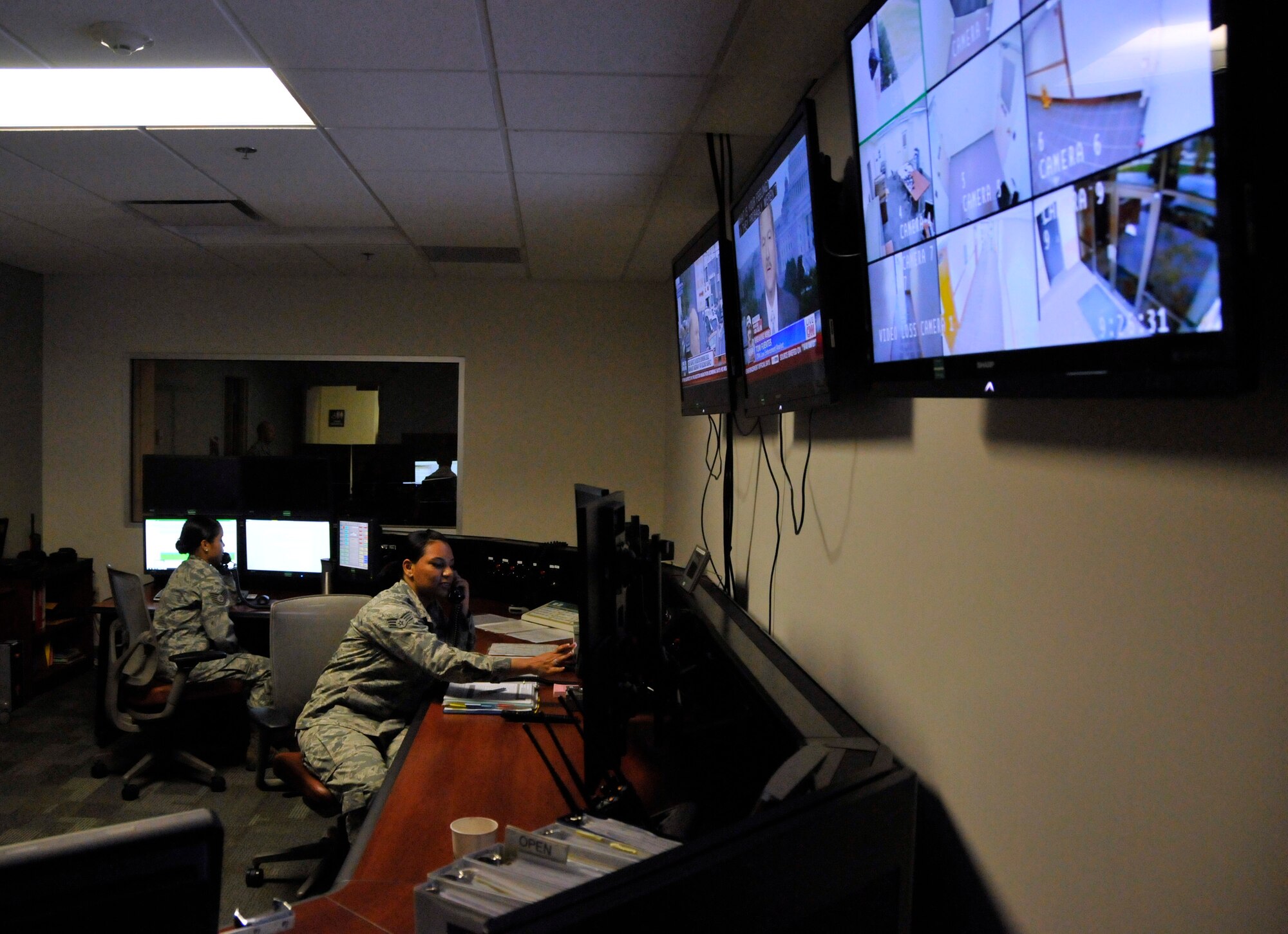 Senior Airman Cynthia Pichardo, 482nd Fighter Wing Command Post controller, conducts operations on the new console inside Homestead Air Reserve Base, Fla.'s, completely upgraded Command Post April 19. Among the many improvements, the base Command Post received a new state-of-the-art console and Installation Command Center as well as an expanded amount of space to conduct its operations. (U.S. Air Force photo/Ross Tweten)