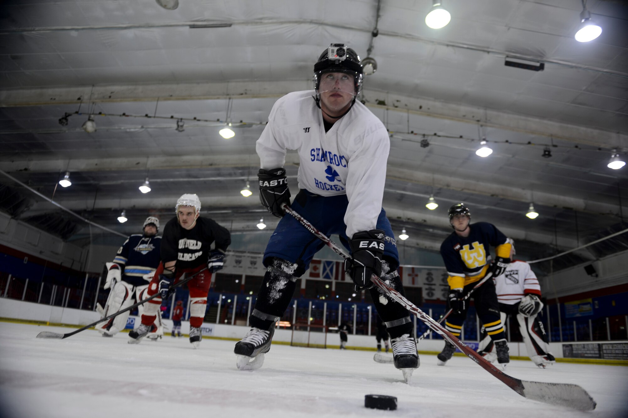 PETERBOROUGH, England - Members of the U.K. Warbirds hit the ice during a practice session March 29, 2013. The team is accepting new players and is open to all U.S. service members serving in the U.K. (U.S. Air Force photo by Staff Sgt. Stephen Linch)