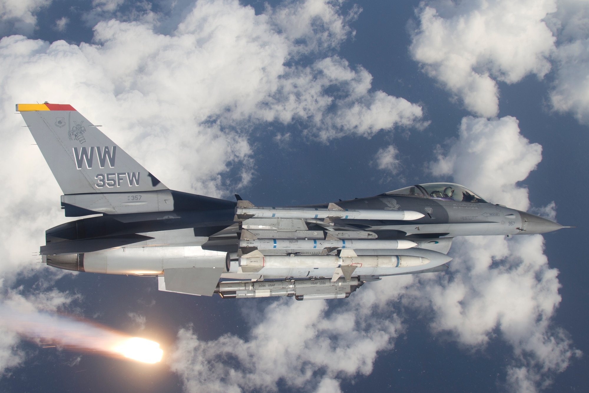 An F-16 Fighting Falcon with the 35th Fighter Wing conducts a training mission over Misawa Air Base, Japan, Feb. 14, 2013. A team effort between the U.S. Air Force and the Japan Ground Self-Defense Force has brought the most effective real-life training 35 FW pilots have encountered in more than 50 years at Misawa. (Courtesy photo/released)