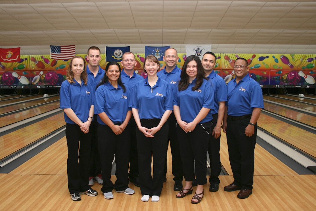 The All-Air Force Bowling Team took to the lanes at the 2013 Armed Forces Bowling Championship at MCB Camp Lejeune, NC 22-27 April.  Air Force women captured their 3rd straight team title.  SSgt Natasha Sanchezr, McChord AFB, WA and Capt Danielle Crowder, Aviano, Italy took the womens overall silver and bronze.  