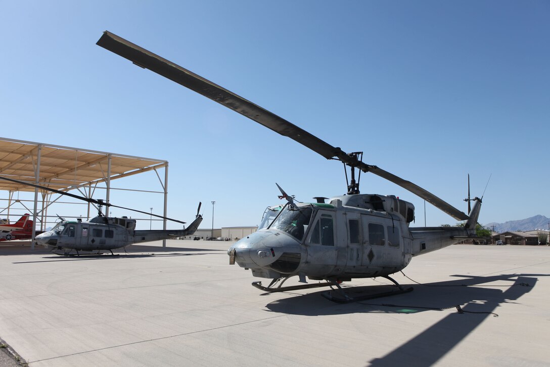 On April 24, a pair of UH-1N Huey’s with Marine Light Attack Helicopter Squadron 467, based out of Cherry Point, N.C., were inducted into the 309th Aerospace Maintenance And Regeneration Group, an aircraft gravesite appropriately known as the Boneyard in Tuscon, Ariz. External and internal maintenance is taken care of at AMARG through various inspection and cleaning procedures that can take up to 60 days. (Courtesy Photo by Terry Pittman)