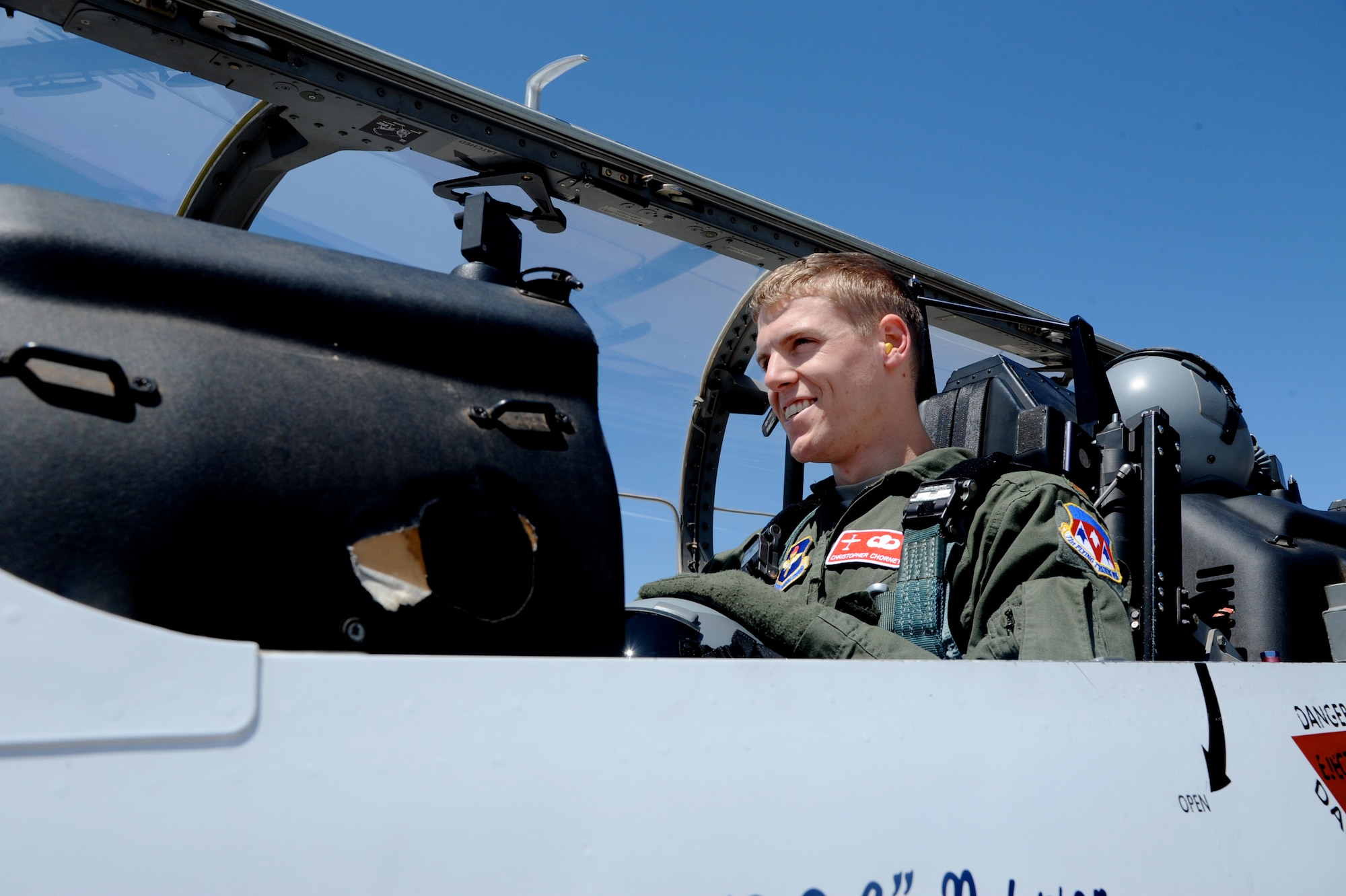 2nd Lt. Christopher Chorney, a student pilot with the 71st Student Squadron, prepares for a performance evaluation flight in a T-6 Texan at Vance Air Force Base, Okla. April 19. Chorney ran in the Boston Marathon but finished the race more than two hours before bombs exploded.
