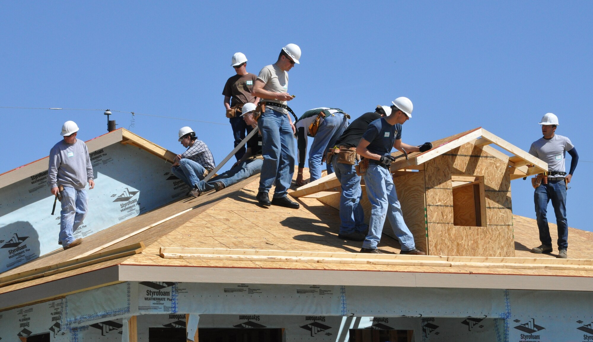 Members from the 301st Fighter Wing Aircraft Maintenance Squadron joined project managers and local to help build a house for a local Fort Worth community member one Saturday in April. The local Habitat for Humanity has been around for nearly 25 years. It covers four counties and has built over 450 new homes. This was one of the opportunities the 301st plans to be a part of again in the near future. (U.S. Air Force photo/Senior Airman Jeremy Roman)